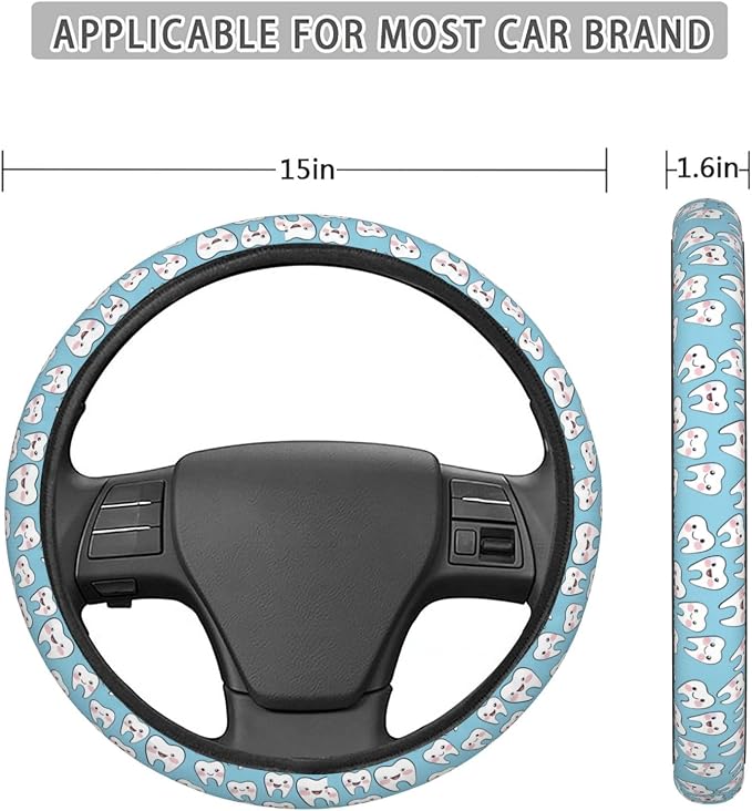 Cartoon Cute_Dental Steering Wheel Covers Anti-Slip Elasticity Car Accessories Steering Wheel Protector Universal 15 Inch for Cars SUV Vehicle Truck
