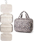 Travel Toiletry Bag for Women Large Capacity, Hanging Makeup Bag Organizer Toiletries Bag for Full Size Essentials, Accessories, Brushes, Cosmetics (Beige Leopard (Large))