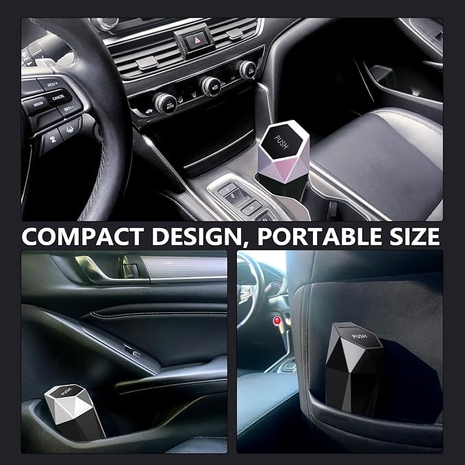 Car Trash Can Cup Holder, Mini Car Trash Can with Lid, Car Accessories for Interior, Leakproof Small Trash Cup for Car, Home, Office, Bedroom with Additional 2 Hooks and 90pcs Trash Bags Black