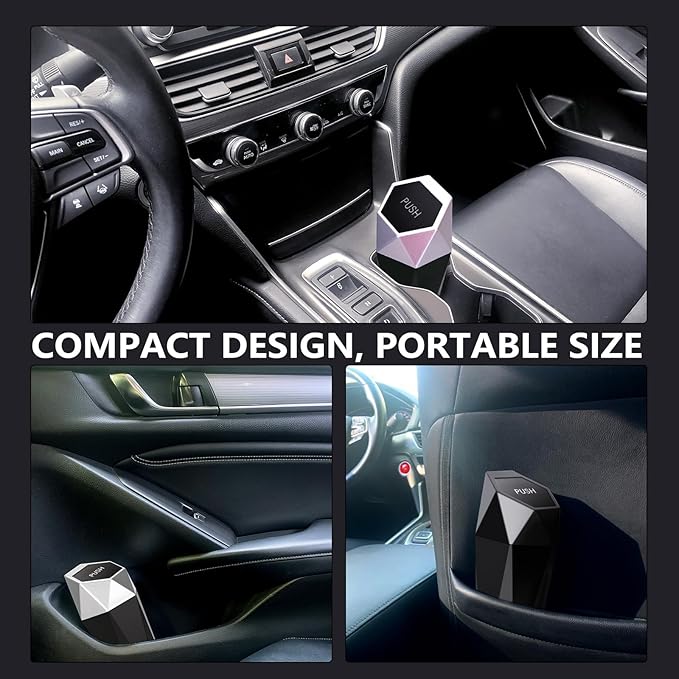 Car Trash Can Cup Holder, 2 Pack Mini Trash Can with Lid, Car Accessories for Interior, Leakproof Small Trash Cup for Home with Additional 2 ABS Hooks and 90pcs Trash Bags Black