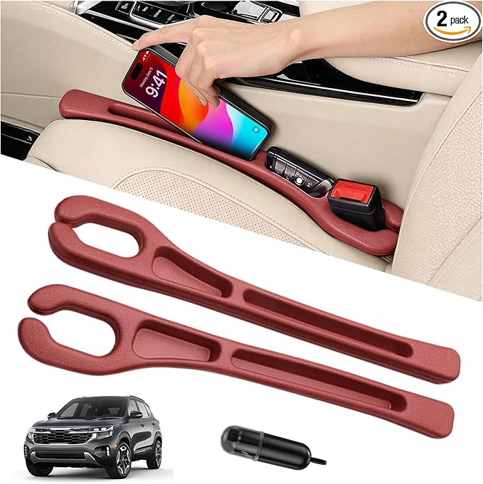 Car Seat Gap Filler Organizer 2Pcs,Car Accessories with Safety Hammer,2 in 1 No Drop Seat Guard with Storage Slot for Phone,Keys,Universal Interior Gap Filler for Cars SUV Truck,Red