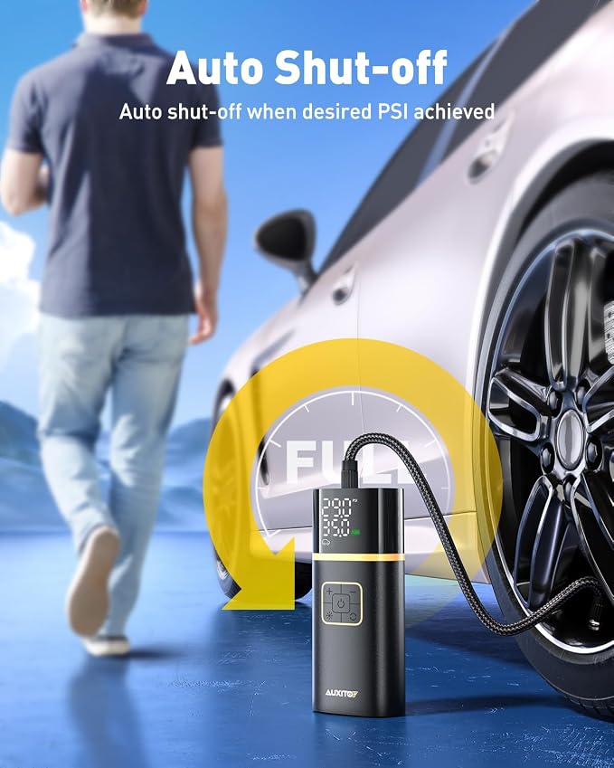 Tire Inflator Portable Air Compressor - Air Pump for Car Tires with Digital Pressure Gauge, Cordless Rechargeable Battery, Emergency LED Light for Car Motorcycle Bike Ball, 150PSI, Auto Stop