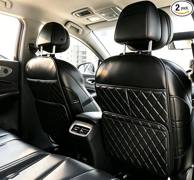 2 Pack Seat Back Protector, Kick Mats Back Seat Protector for Kids Feet Car Seat with Car Back Seat Organizer, Seat Back Protector Cover for Back of Front Seats - Protect against dirt and scuffs