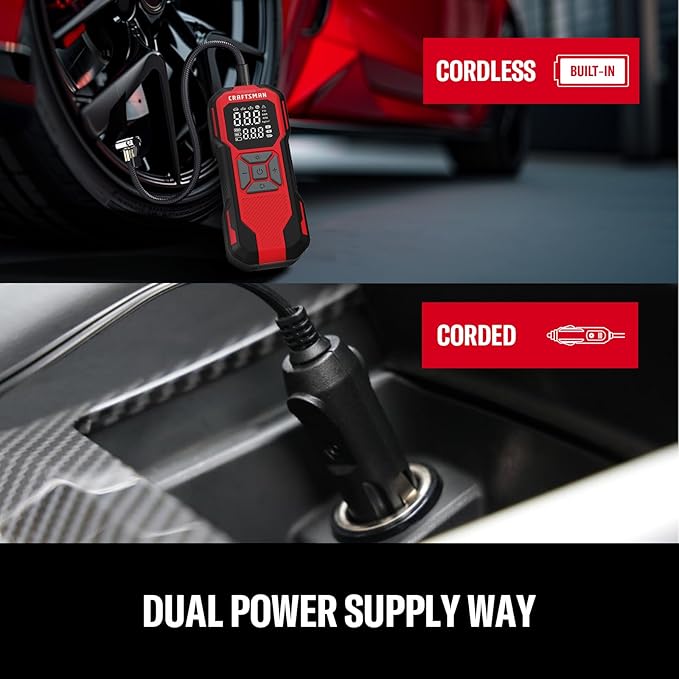 Tire Inflator Portable Air Compressor, Cordless Mini Air Pump for Car Tires with Digital Tire Pressure Gauge, 6000mAh Battery Powered Air Pump, Max Pressure 150 PSI, 12V DC Corded