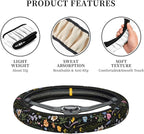 Cute Wildflower Steering Wheel Cover for Women, Universal Auto Steering Wheel 14-15 Inch Car Interior Accessories with 2PCS Car Coasters, Suitable for Men and Women