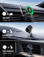 15W for MagSafe Car Mount Charger - [20X Strong Magnets] Wireless Car Phone Holder Charger, Magnetic Phone Holders for Car Vent Dash Accessories for Women Men for iPhone 17 Pro Max Black