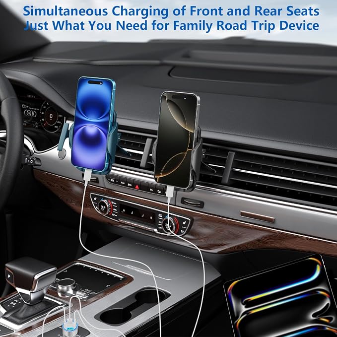 USB C Car Charger, KYOHAYA 2Pack 90W 4-Port Dual USB-C & USB-A Car Power Cigarette Lighter PD/QC3.0 Type C Car Carplay Charger Fast Charging for iPhone 17 17 Pro 16 15 14 13 12 11/Galaxy S26 S25/Pixel