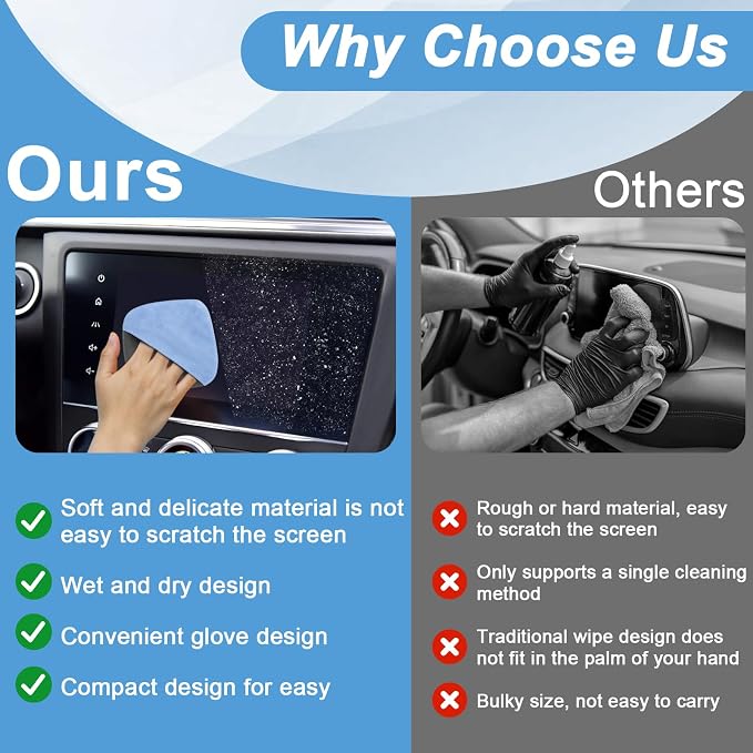 2PCS Car Screen Cleaner, 4.1''×4.1'' Microfiber Dashboard Wipes, Square Microfiber Cloth, Automotive Display Wipes,Vehicle Screen Cleaner Tool for Dashboard Display, Car Interior Tool (Blue)