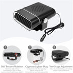 12V Portable Car Heater for Vehicle,Car Heater and Windshield Defroster and Demister Features Heating Cooling and Air Purification Functions,360° Rotating Cigarette Lighter Port Heater for Cars Black
