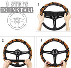 Halloween Car Steering Wheel Cover 15 Inch Universal Breathable Soft Anti-Slip Auto Accessories Steering Wheel Protector Fit for Most Vehicles, Pumpkin Moon Star