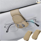 Sunglasses Holder for Car Sun Visor, 2 PCS Magnetic Leather Eyeglass Hanger, Sun Glasses Mount Clip on Visors, Ticket Card Cash Organizer, Auto Interior Accessories (Beige)