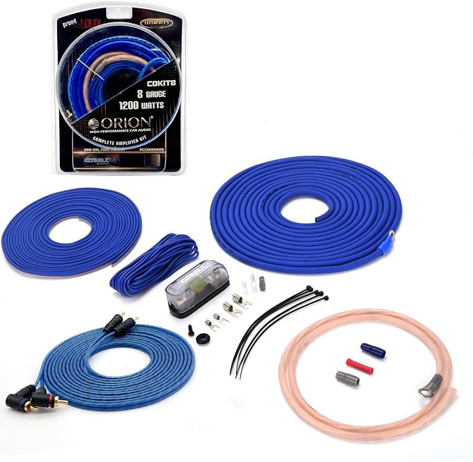 ORION Cobalt COKIT8 8-Gauge CCA Amp Wiring Kit, 100% American Wire Gauge (AWG) Standard, High Current Amplifier Install Kit with Fuse Holder, RCA Cable & Speaker Wire for Car Audio Systems