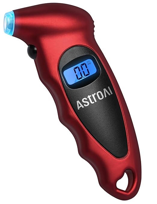 Digital Tire Pressure Gauge 0-150PSI Calibrated to ANSI B40.7 +/-1PSI, Accurate in 0.1 Increments, Tire Repair Tools 4 Pressure Measurements for Car Truck with Backlight LCD, Red