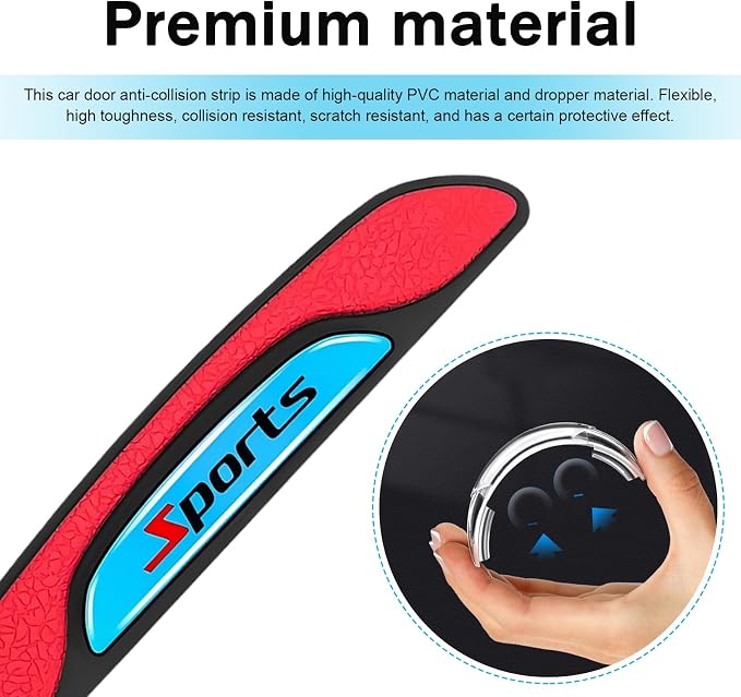 4 PCS Car Door Edge Guards, Luminous Anti-Collision Car Door Protector, Anti-Scratch Vehicle Side Door Edge Guard Trim, Universal for Most Cars, Sedans, Trucks, SUVs (Red)