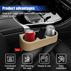 Car Cup Holder, PU Leather Cover Auto Front Seat Organizer, Beige | Multifunctional Cup Drink Holder, Gap Filler Coin Bucket Storage Box, Console Side Pocket, Cell Mobile Phone Holder