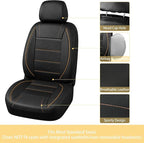 14 PCS Leather Car Seat Covers Full Set, 14.5”-15'' Sporty Steering Wheel Cover Universal, Center Console Cover, Seat Belt Cushion, Cup Holder Coaster, Car Interior Set Beige