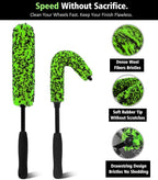 3PCS Quick Car Wheel Brush Kit, 2-Size 360° Bendale Rim Cleaner Brushes, Boars Hair Detailing Brush, Fast Scratch-Free Cleaning for Car Wheels, Motorcycle, Green