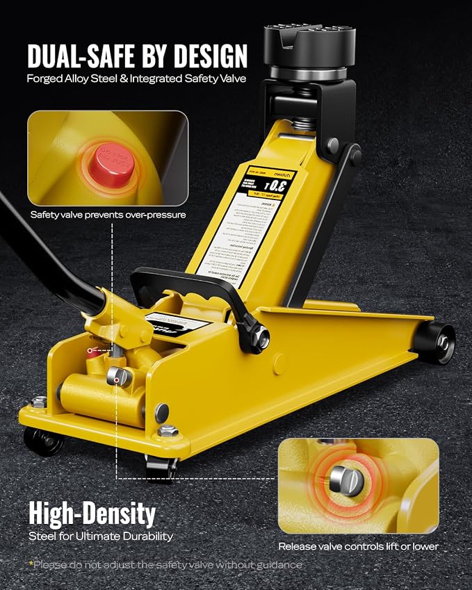 3 Ton (6600 lbs) Floor Jack, Heavy Duty Steel Hydraulic Jack for Car, Low Profile Floor Jack with Rubber Pad, Quick Lift Car Jack with Lifting Range 7.1'' to 20.9'', Yellow