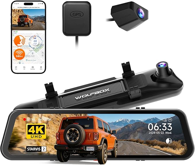 G900 PRO-N Mirror Dash Cam with 8MP STARVIS 2 IMX678, 12" 4K Front and 2.5K Rear View Mirror Camera, 5.8GHz WiFi, Voice Control, Smart Night Vision, Loop Recording (SD Card Not Included)