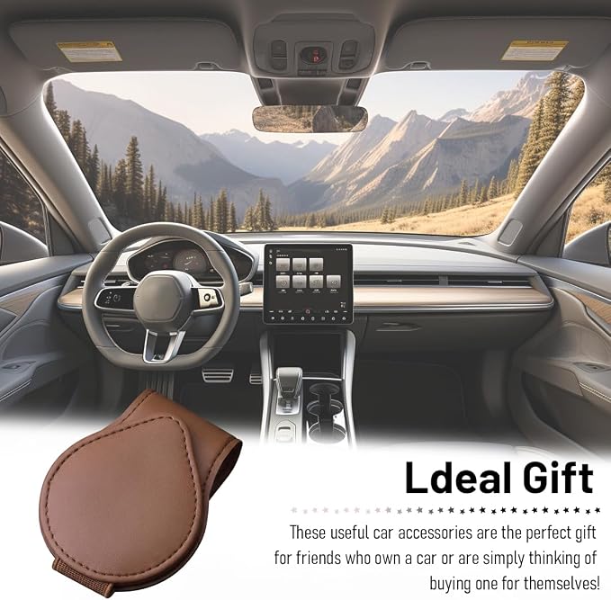 Car Visor Sunglasses Holder, Magnetic Vehicle Sun Visor Eyeglasses Hanger Ticket Card Holder Clip, Auto Interior Sunvisor Glasses Mounter Organizer, Universal for Vehicles (Brown)