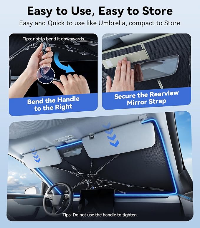 [Upgraded] Windshield Sun Shade Umbrella - [Vinyl Coating Heat Shield] Protect Car from Sun Rays & Heat Damage Keep Cool and Protect Interior, Spring Structure Edge Medium 56" L x 31" W