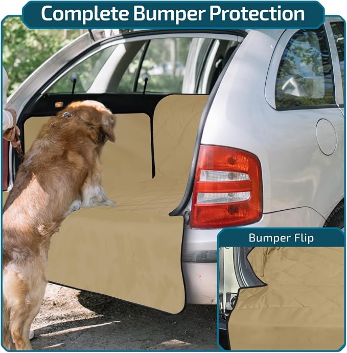 SUV Cargo Liner for Dogs with Side Flaps, Large (54" x 93") Water Resistant Trunk Cover, Non-Slip Pet Area Protector with Bumper Flap, Universal Fit for SUVs Sedans Vans, Khaki
