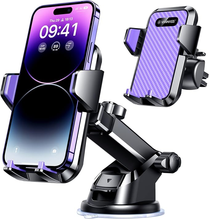 【85+LBS Strongest Suction & Military-Grade Ultimate Car Phone Mount【Patent & Safety Certs】 Cell Holder Truck for Dash Windshield Vent for iPhone 17 Pro Max Automobile Accessory Kits,Purple