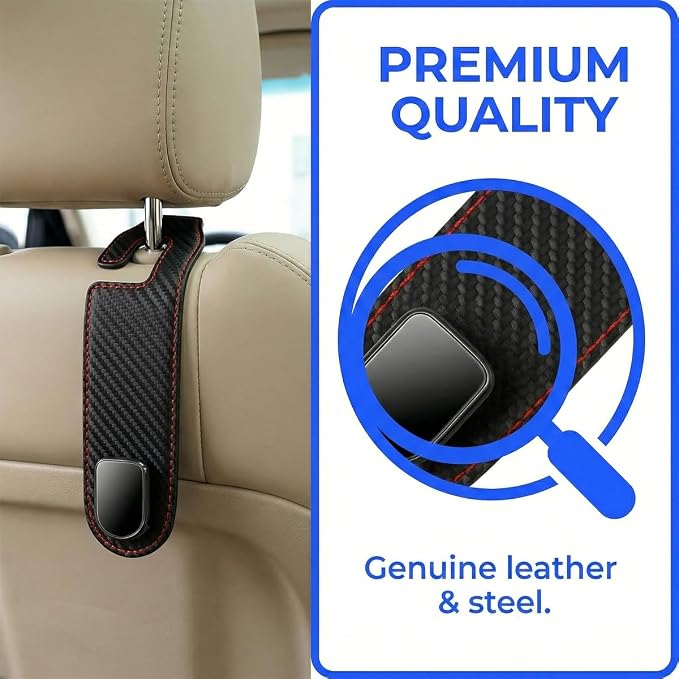 Car Seat Headrest Hook, 2PCS Vehicle Seat Back Hangers Organizer for Handbag Purse Coat, Automotive Interior Headrest Storage Hooks, Universal for SUV Automobile Truck (Carbon Fiber)