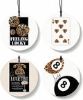 Trendy Leopard Print Lucky 8 Ball Orange Car Air Freshener 4 Pcs, Cheetah Dice Poker Round Hanging Air Freshener for Cars Closet Drawer Books, Girly Y2k Car Accessories Mirror Decor for Women