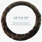 Fuzzy Car Steering Wheel Cover,Universal Fit Fur Auto Wheel Cover,Leopard Warm Fluffy Vehicle Wheel Protector Car Accessories,Cheetah Print Steering Wheel Cover for Men Women (Brown)