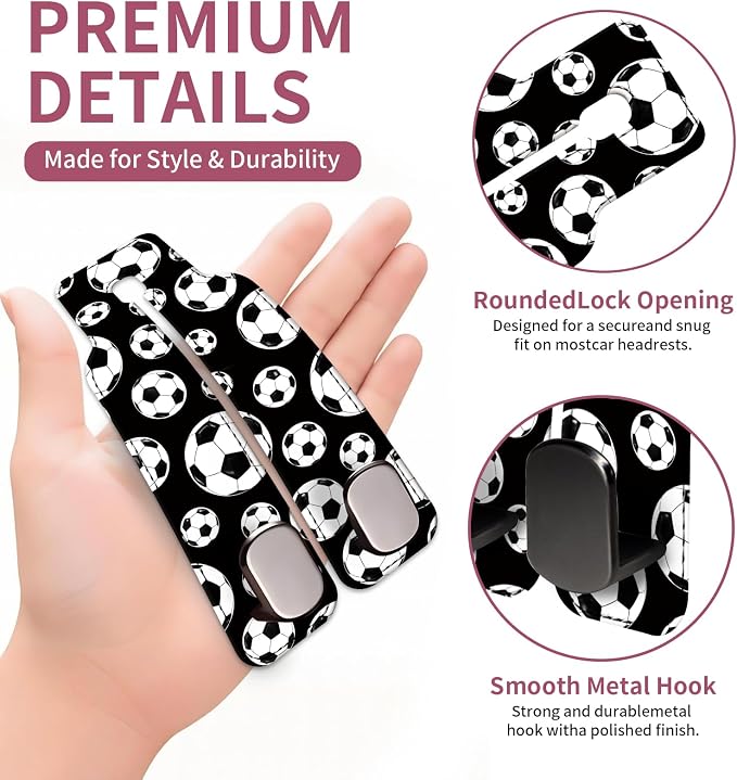 Car Seat Back Storage Hook, Funny Car Purse Hook, Cute Vehicle Storage Organizer for Purses Handbags Soccer Ball Pattern