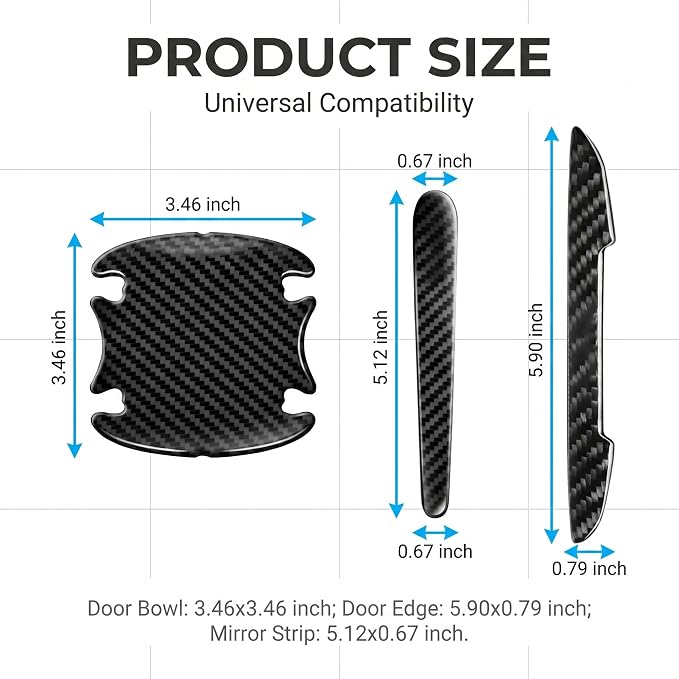 14 PCS Car Door Edge Guards, Carbon Fiber Door Handle Scratch Protector, Anti-collision Decorative Sticker, Universal for Most Cars, Trucks, SUVs (Black)