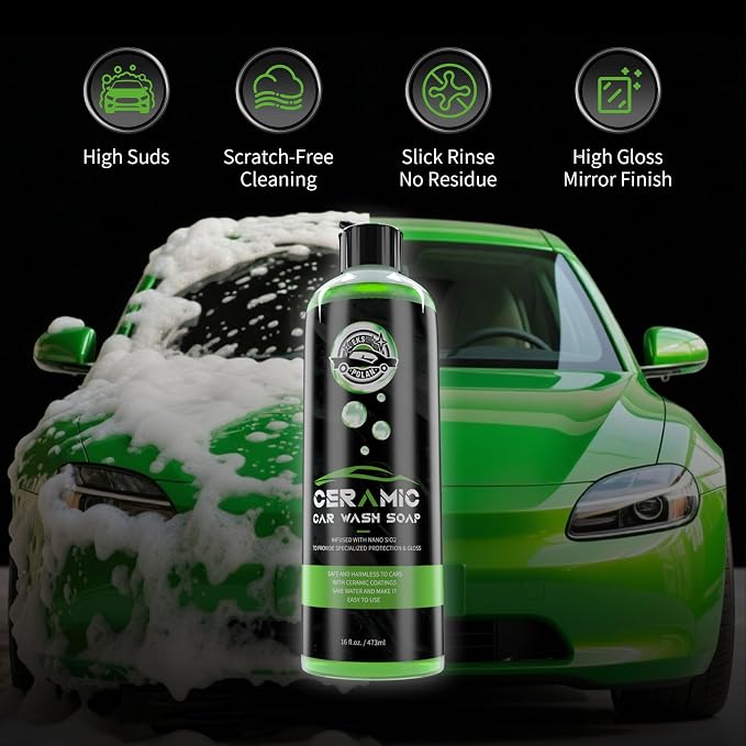 Car Wash Soap for Ceramic Coating 16oz, High Foaming Graphene Shampoo Powerful Cleaner & Protection In One Step, Works with Car Wash Bucket, Foam Cannon & Foam Gun, Safe for Satin & Matte Finish Paint