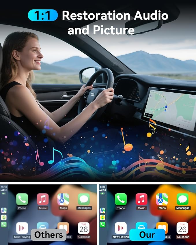 Wireless Carplay Adapter for iPhone Newly Upgraded, Ultra-Mini USB Design Wired to Wireless for Apple Car Play, Stable Low-Lag GPS Plug & Play for iOS 10+ & Cars from 2016+ (Starry Sky)