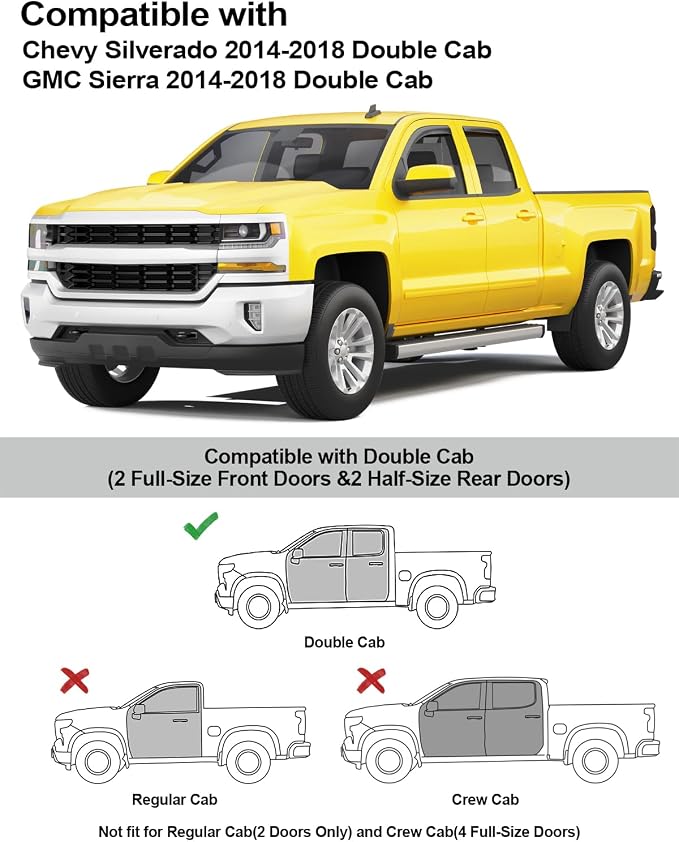 in-Channel Window Rain Guards Fit for Chevrolet(Chevy) Silverado/GMC Sierra Double Cab 2014-2018 Rain Guards Extra Durable Window Deflectors Visors Truck Vent Visors Shades Car Accessories