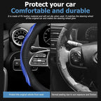 15 Inch Car Leather Steering Wheel Cover, Automotive Accessories Elastic Breathable Anti-Slip Soft Wheel Protector Fits Men and Women, Suitable for SUVs, Trucks, Vehicles and RVs (Black/Blue)
