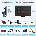 9 Inch Carplay Screen for Car, Portable Car Play Touchscreen Stereo with 4K Front+1080P Rear Dual Camera, Support Voice Control/Android Auto Mirror Link/Backup Camera