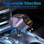 Retractable Car Charger,5 in 1 Fast Cars Phone Charger 90W,Bluetooth 5.3 FM Transmitter Adapter,Handsfree Call,2 Retractable Cables and USB Chargers for iPhone17/ 16/15/14/13/Samsung