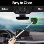 Car Windshield Cleaning Tools, Expandable Car Window Cleaner kit with 4 Reusable Microfiber Pads, Bottles, Windshield Cleaning Wand Tool, Auto Interior Dust Brush, for Trucks, SUVs, RVs etc