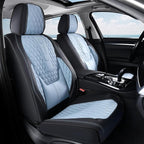 Coverado Full Set Car Seat Covers, Nappa Leather Seat Covers for Car, Waterproof Car Seat Protector with Lumbar Support, Automotive Seat Covers Universal Fit for Most Cars SUV Trucks (Black-Blue)