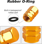 Aluminum Tire Stem Valve Caps Wheel Valve Covers Car Dustproof Tire Cap Cover Accessories, Universal for SUV, Car, Bike and Motorcycle, Hexagon Shape (4PCS Gold)