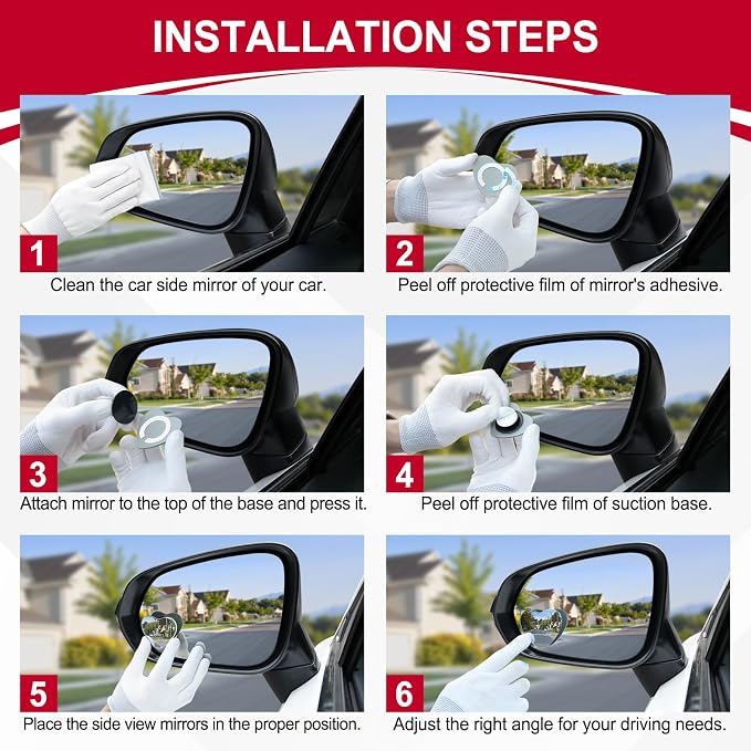 Blind Spot Mirrors, Heart Shaped HD Glass Frameless Convex Rear View Mirrors, Wide Angle Adjustable Stick for Side Mirror, Automotive Exterior Accessories for Car, SUV & Trucks, Pack of 2