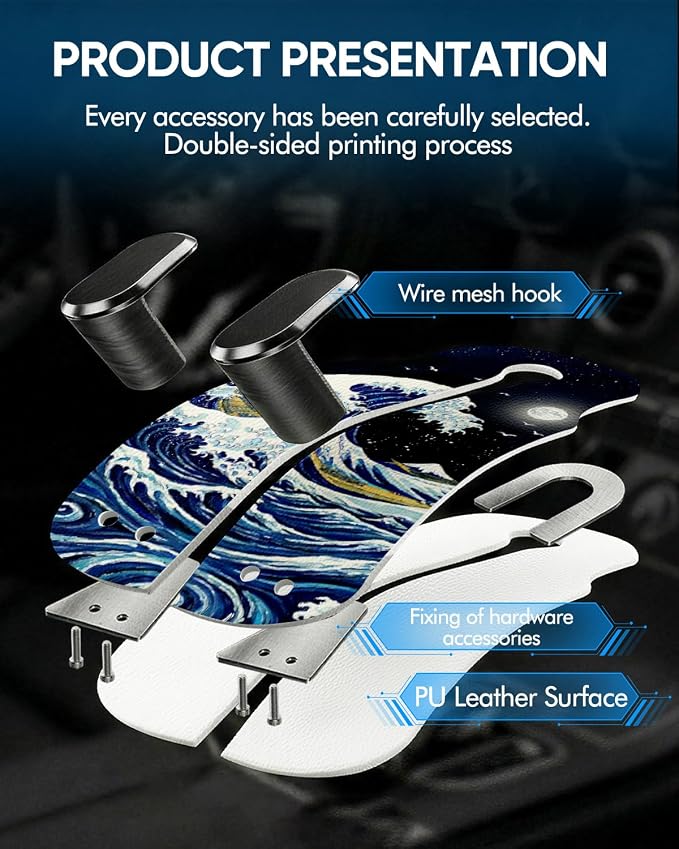 Purse Holder for Car, 2 Pack Heavy Duty Purse Hanger for Car, PU Leather Car Seat Hooks for Purses and Bags, Cute Wave Headrest Organizer for Handbags & Backpacks