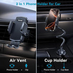 Cup Phone Holder for Car - Adjustable Gooseneck Cup Holder Phone Holders with Air Vent Holders & Expandable Base, Cupholder Phones Mount for iPhone 17/16 Pro Max and All Cell Phones, Car Model