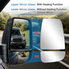 Passenger Right Side Upper & Lower Rearview Convex Heated Mirror Glass Replacement With Rear Holder fit Ford Transit 150 250 350 from 2015 to 2023