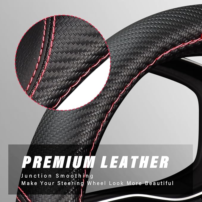 Microfiber Leather Auto Car Steering Wheel Cover, Universal Fit 15 Inch Anti-Slip Wheel Protector, Black