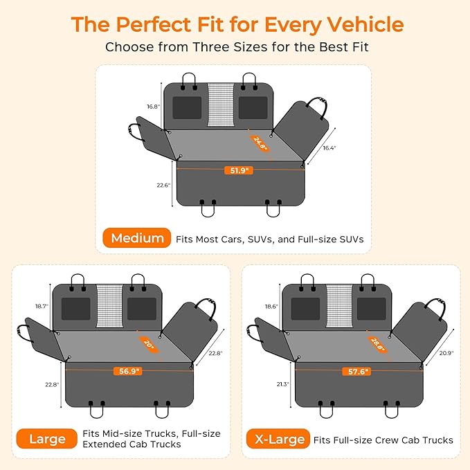 2026 Upgraded Back Seat Extender for Extended Cab Trucks - Large Hard Bottom Dog Truck Car Seat Cover Holds 550lbs, Waterproof Dog Hammock Pet Bed with High-Density Foam Non-Slip Protector