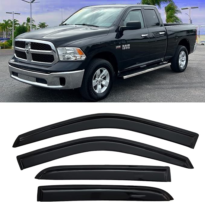 Window Visors Rain Guards Vent Guard Shade Wind Deflectors for 2009-2018 Dodge Ram 1500 Crew Cab, 2010-2025 Ram 2500/3500 Crew/Mega Cab, 2019-2024 Ram 1500 Classic Crew Cab Dark 94109 4-Pieces Set