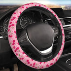 Cherry Steering Wheel Cover Anti-Slip and Practical 14.5-15 Inch Universal Car Steering Wheel Cover with 2 Pieces Car Coasters Suitable for Men Women