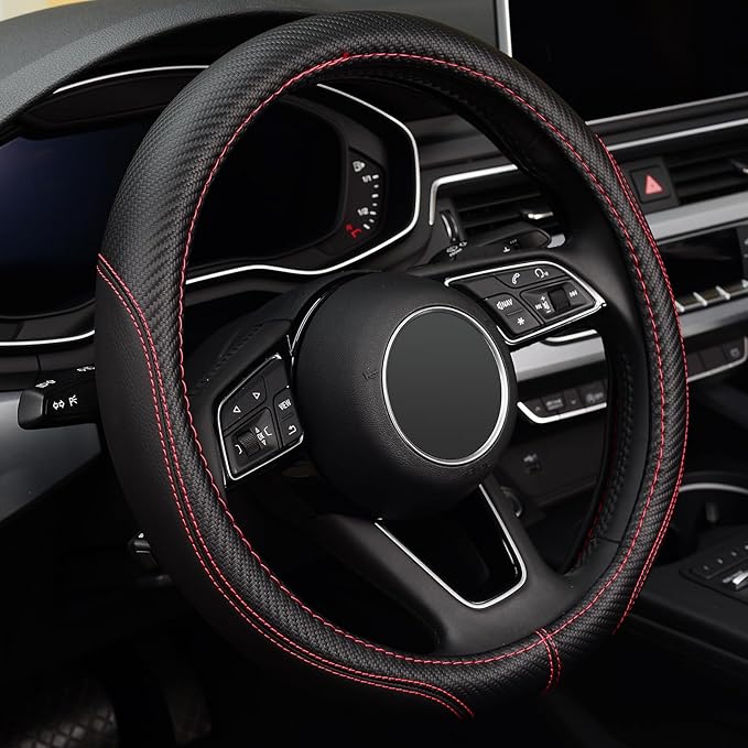 Microfiber Leather Auto Car Steering Wheel Cover, Universal Fit 15 Inch Anti-Slip Wheel Protector, Black